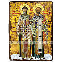 Икона Николай Чудотворец и Спиридон Тримифунтский ,икона на дереве 130х170 мм