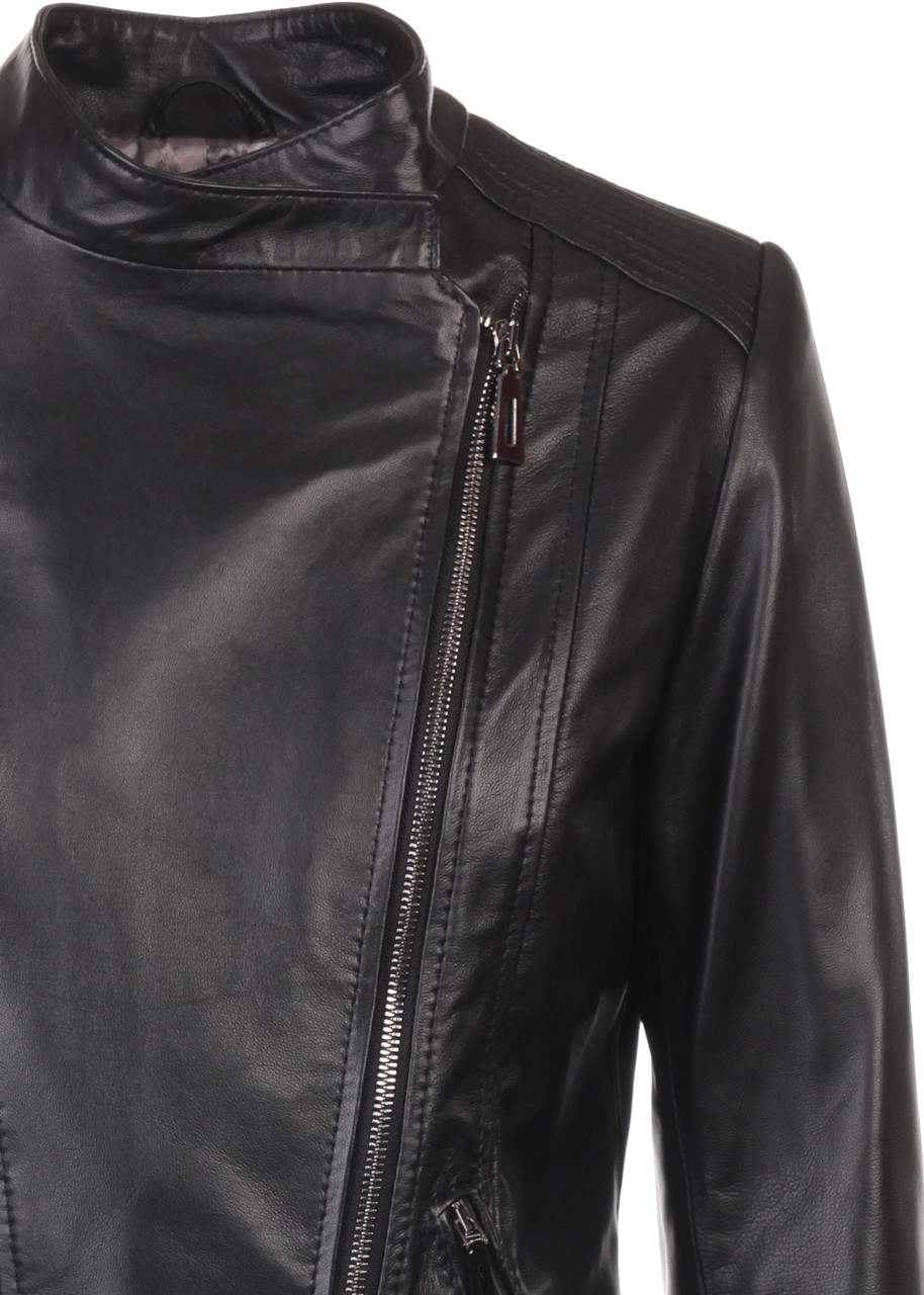 Кожаная куртка косуха VK черная короткая (Арт. OPT201) - фото 10 - id-p267419276