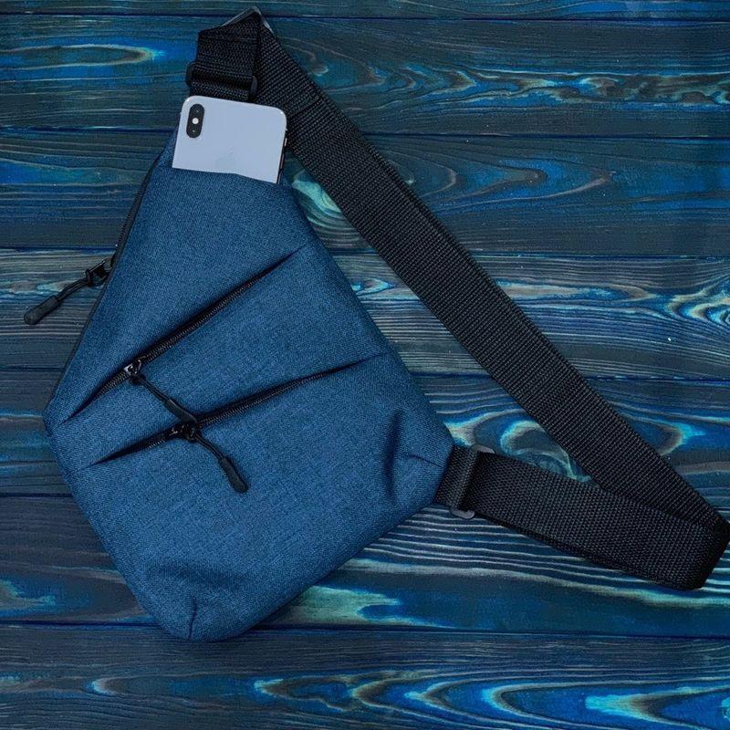 Сумка-кобура чоловіча з косою кромкою. Колір: синій меланж, фото 1