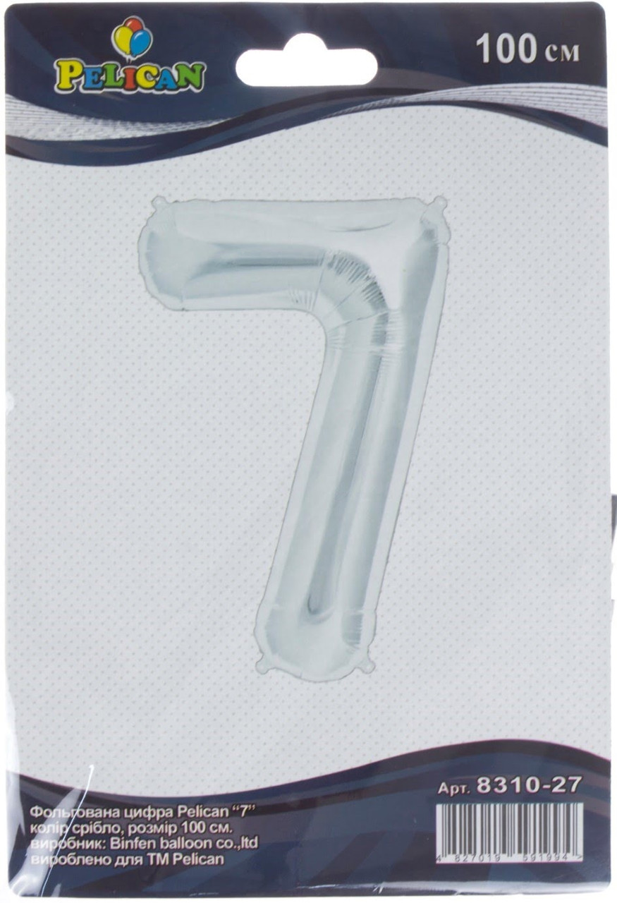 Кулька повітр. фольгована "Цифра-7" 100см срібло №831027/Pelican(1), фото 1