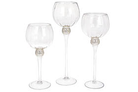 Набір (3 шт) скляних свічників зі стразами