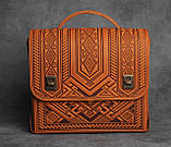 Шкіряна руда сумка‑портфель "Проект" ручної роботи, 26×23×8 см, фото 2