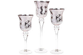 Набір (3 шт) скляних свічників (колір - ніжно-рожевий)