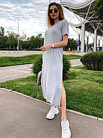 Платье миди Тоня стильное женское свободного кроя с двумя разрезами Smdv4643