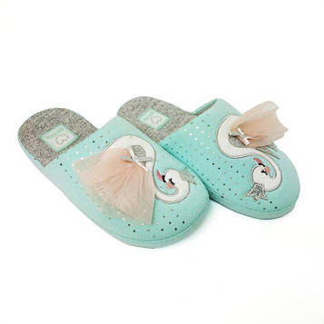 Дитячі кімнатні капці для дівчинки Jomix лебеді бірюзовий 31715