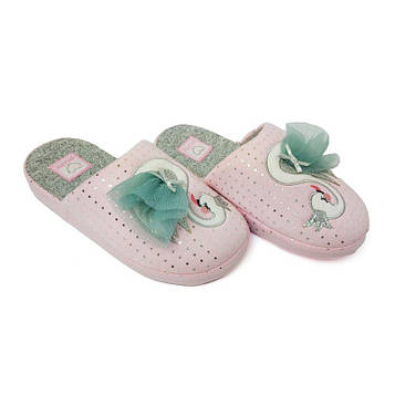 Дитячі кімнатні тапочки для дівчинки Jomix лебеді рожеві