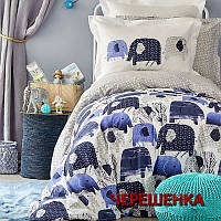Ткань для постельного белья Бязь "Gold" Lux детская GLB190 (A+B) - (50м+50м) молочная с синими слониками