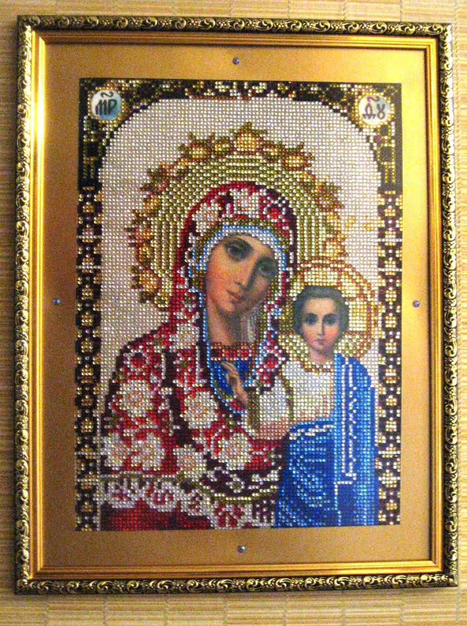 Алмазна вишивка "Діва Марія Казанська" ручна робота, готова картина з антивідблисковим склом