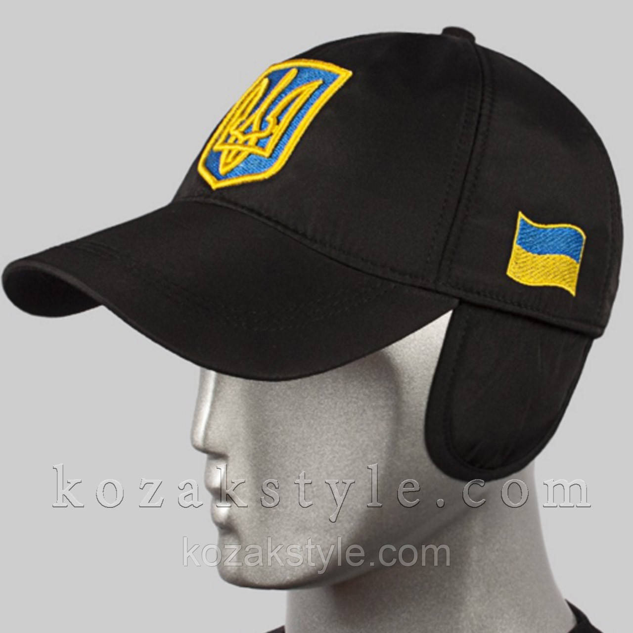 Тепла бейсболка з українською символікою (чорна)