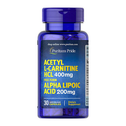 Puritan's Pride Acetyl L-Carnitine HCL 400 mg with Alpha Lipoic Acid 200 mg 30 caps, фото 2