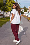 Літній стильний жіночий брючний батальний прогулянковий костюм-двійка: футболка + штани (р.52-56). Арт-1255/76, фото 4