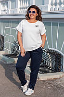 Літній стильний жіночий брючний батальний прогулянковий костюм-двійка: футболка + штани (р.52-56). Арт-1255/76