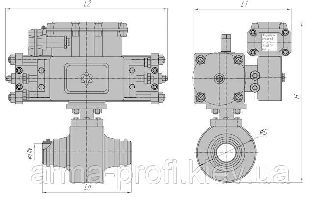 Кран шаровой наземный под приварку РN160 с пневмоприводом и блоком управления БУК DN 65