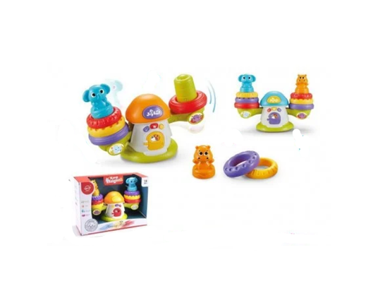 Логіка "Будиночок", пірамідка-балансир з тваринами, музика, світло, 2 кольори, QF366-043, фото 1