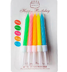 Свічки для торта "Classic Neon" + підставки, набір - 10 шт., висота - 7.5 см