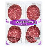 Нарізання ковбаси сальчичон. Salchichon extra. Hacendado (240 г)