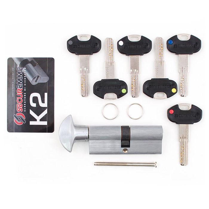 Циліндр SECUREMME K2 65mm 35/30 мм (5кл +1 монтажний ключ)ручка мат.хром 48125