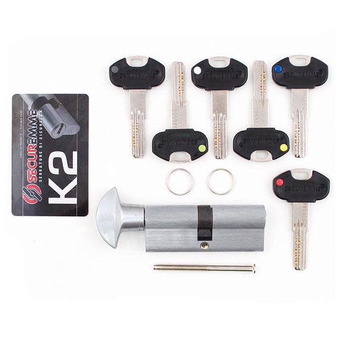 Циліндр SECUREMME K2 60mm 30/30 мм (5кл +1 монтажний ключ)ручка мат.хром 48124