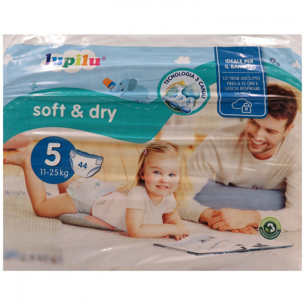 Подгузники детские лупилу софт енд драй Подгузники Lupilu Soft&Dry дышащие пятерка 5 44шт - фото 1 - id-p1234262099