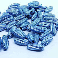 Бусины пластик фольгированные "Косточка спираль" синий 25 х 10 мм 500 грамм