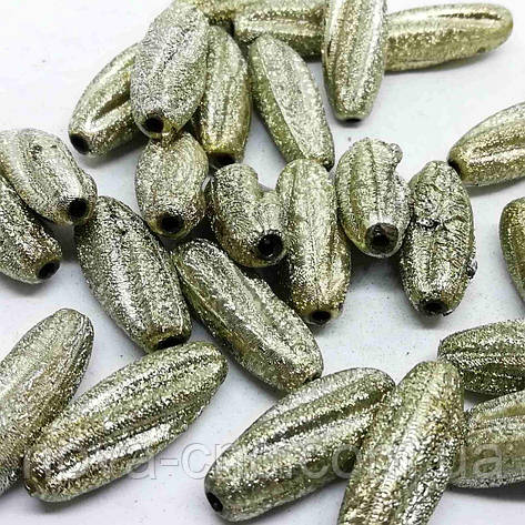 Бусини пластик фольговані "Кісточка спіраль" хакі 25 х 10 мм 500 грамів, фото 1