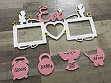 Дитяча метрика з ім'ям, фоторамкою та фігурками на 3 фотографії Manific Decor з дерева з фарбуванням, фото 3