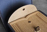 Жіноча шкіряна сумка ручної роботи з тисненим орнаментом «Дубок», бежево-синя сумка з натуральної шкіри, 20*21*8 см, фото 7