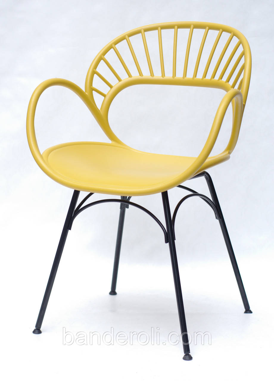 Крісло Flori пластикове на металевих ногах, жовтий 11, фото 1
