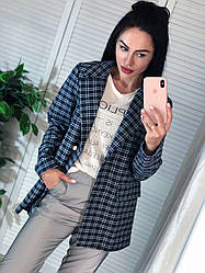 Піджак у клітинку без підкладки з коміром на ґудзиках