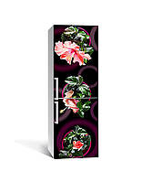 Интерьерная наклейка на холодильник Гибискус ламинированная ПВХ цветы в горшочках Коричневый 650*2000 мм