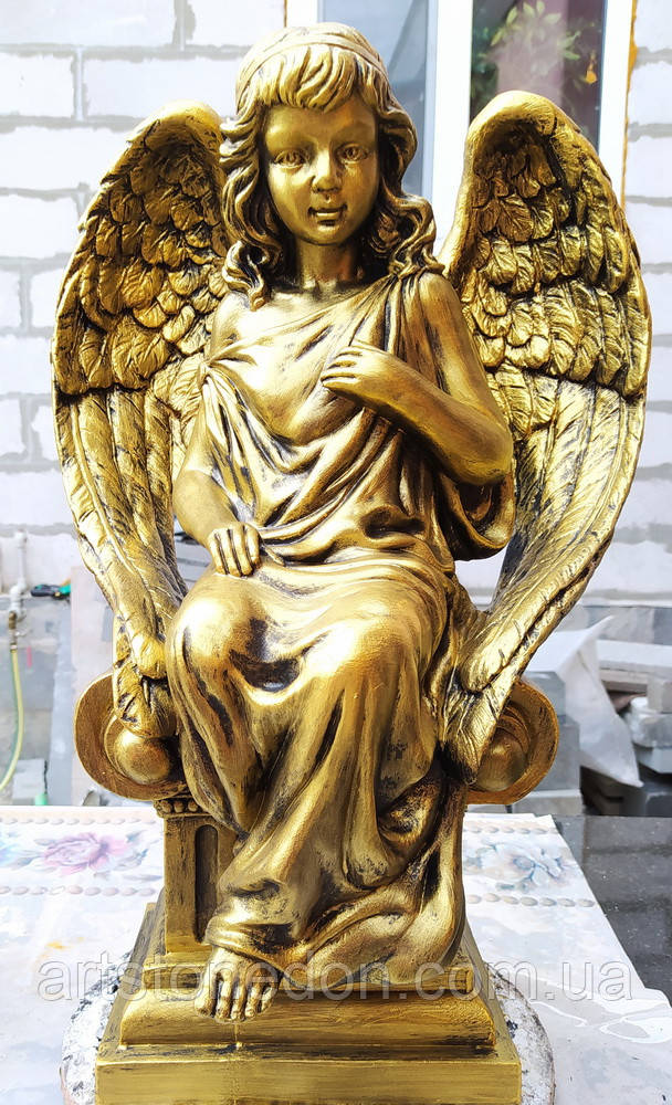 Статуэтки ангелов на кладбище. Скульптура Ангела сидящего на колоне 50 см бетон №8 - фото 6 - id-p591408887