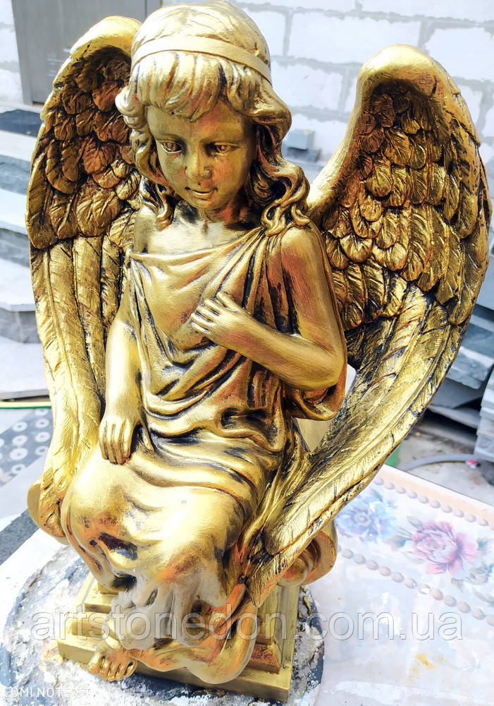 Статуэтки ангелов на кладбище. Скульптура Ангела сидящего на колоне 50 см бетон №8 - фото 9 - id-p591408887