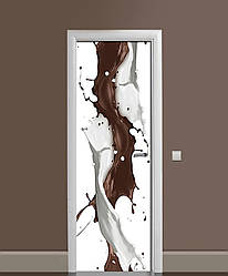 Вінілова 3D наклейка на двері Кавові бризки плівка ПВХ рідина Абстракція кава Бежевий 60*180 см