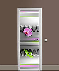 Вінілова 3D наклейка на двері Лінії інтер'єрна плівка ПВХ орхідея камені геометрія Сірий 60*180 см