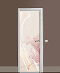 Вінілова 3D наклейка на двері Невагомі Лілії інтер'єрна плівка ламінація ПВХ квіти Рожевий 60*180 см