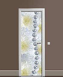 Вінілова 3D наклейка на двері Срібні намиста інтер'єрна плівка ПВХ хризантеми Сірий 60*180 см
