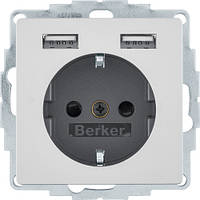 Розетка с заземляющим контактом HAGER-BERKER 16А/250В + 2хUSB/2.4A алюминий Q.х