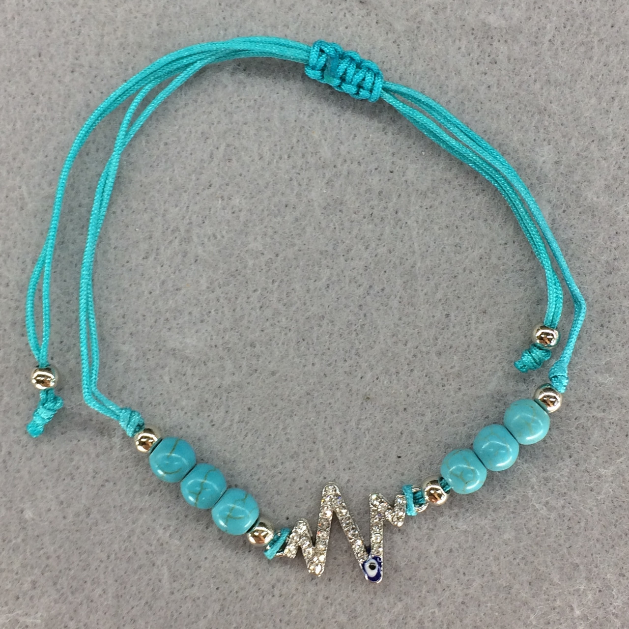 Браслет на Затяжке с Бусинами Из Бирюзы (им.) и Вставкой "Кардиограмма ...