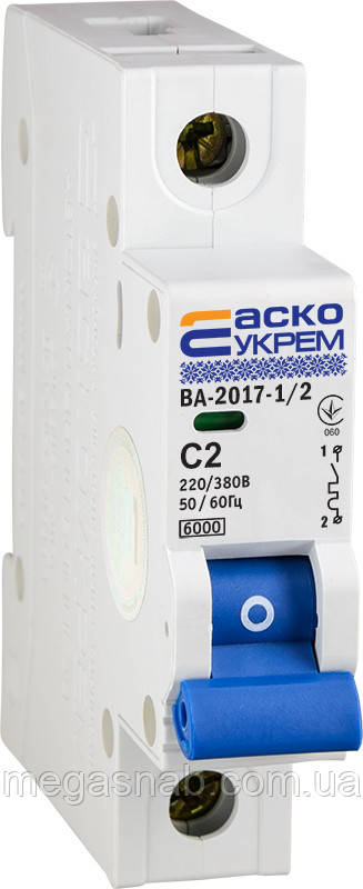 Автоматичний вимикач Аско УкрЕМ 1p 2 А (тип С) ВА-2017