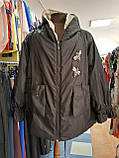 Черна осіння куртка 60-66 з бежевою  підкладкою та капюшоном Marisis, фото 2