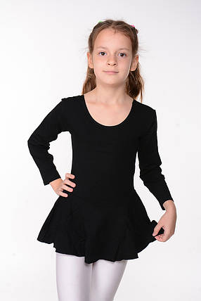 Детский гимнастический купальник с юбкой для танцев хлопок Черный, фото 2