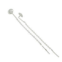 Серебряные серьги протяжки с цепочками "Кнопка"