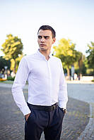 Модная мужская однотонная хлопковая рубашка с длинным рукавом "Орел" белая - L, XL