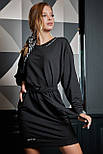 Плаття жіноче чорне вільне, звужене донизу, з поясом, фото 2