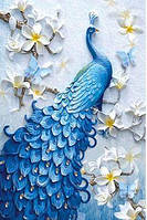 Алмазна вишивка мозаїка "Павлін синій і білі магнолії" повна