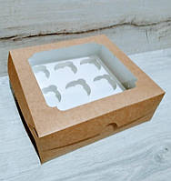 Коробка для кексів 9 шт Крафт із вікном
