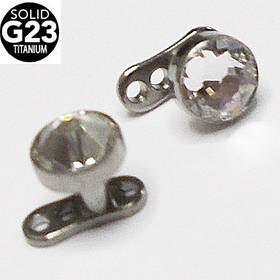 Пірсинг. Титановий мікродермал: якір 1.6х2.5 мм з накруткою (прозорий фіаніт 4 мм). Титан G23.
