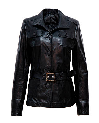 Шкіряна куртка чорна жіноча на гудзиках 44 розміру (Арт. RA-N201)