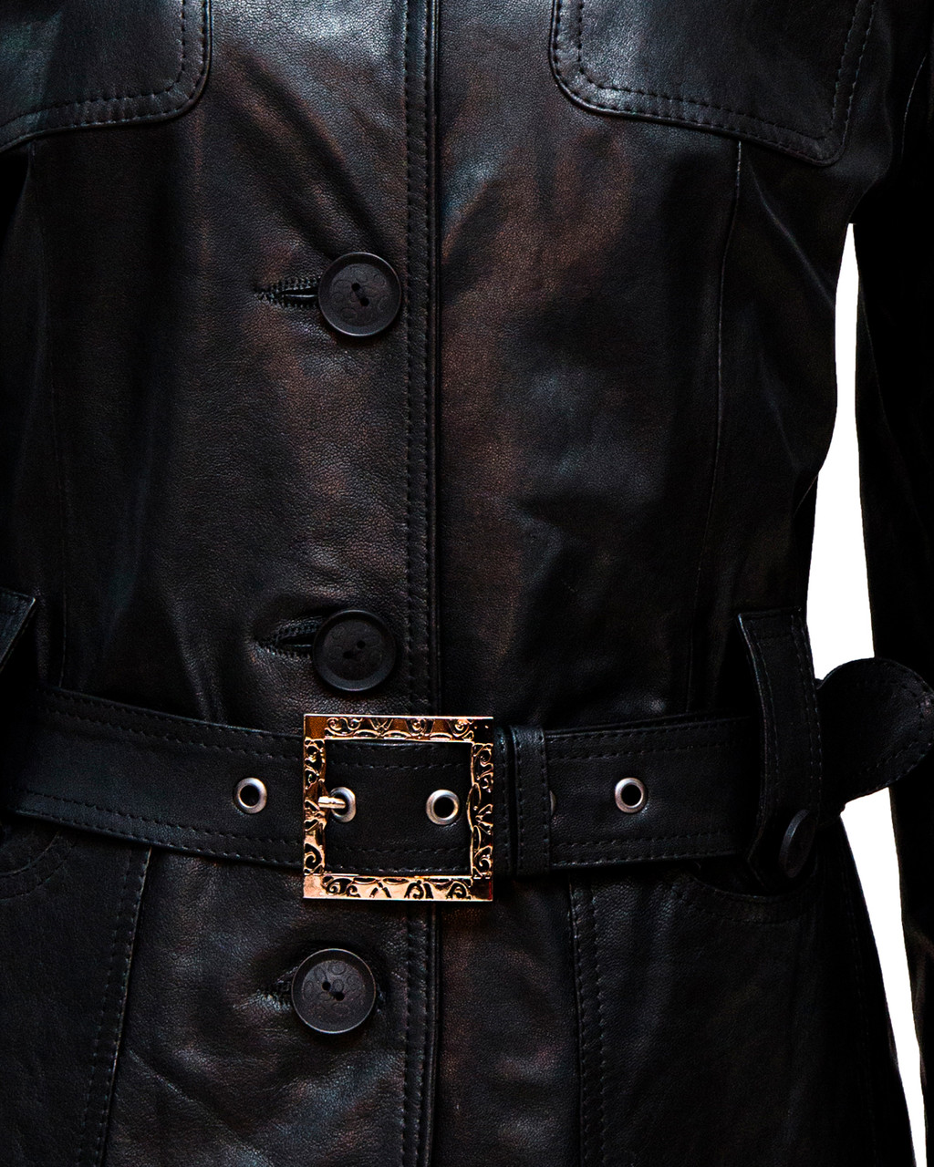 Кожаная куртка на пуговицах черная женская (Арт. N201) 44 размера - фото 4 - id-p114985040