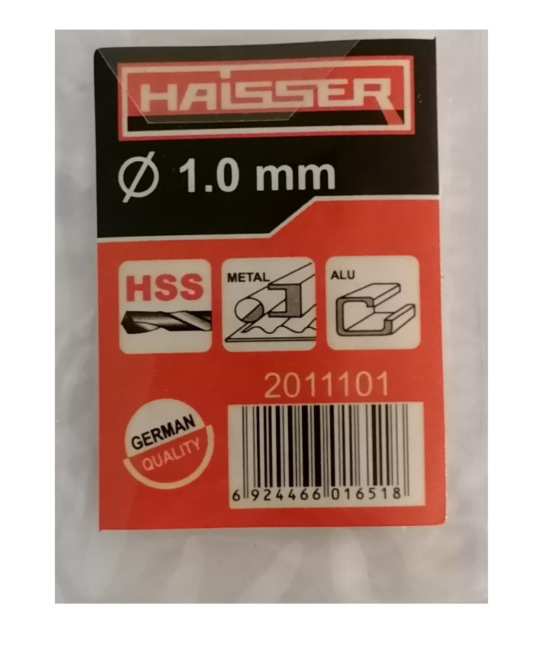 Свердло по металу 1.0х12х34 мм циліндричний хвостовик (DIN 338), HAISSER (HS101001/2011101) 15831